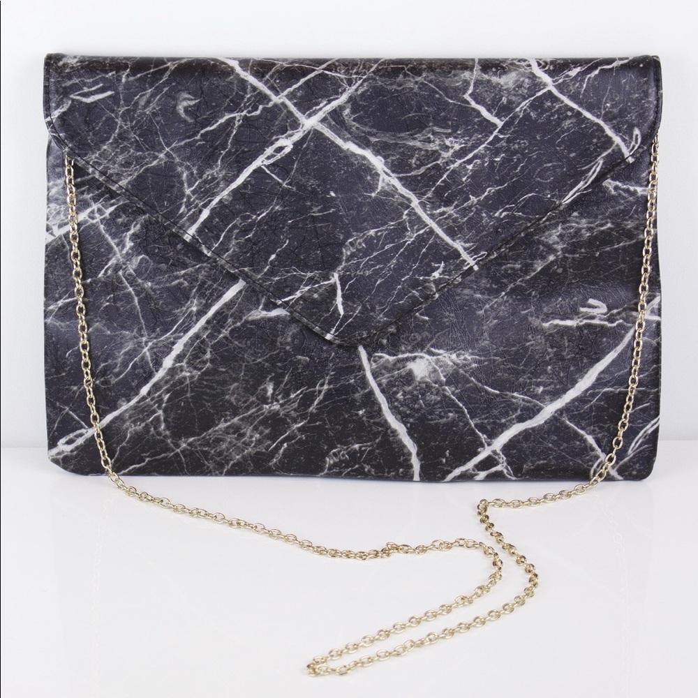 Oversized Black Marble Clutch